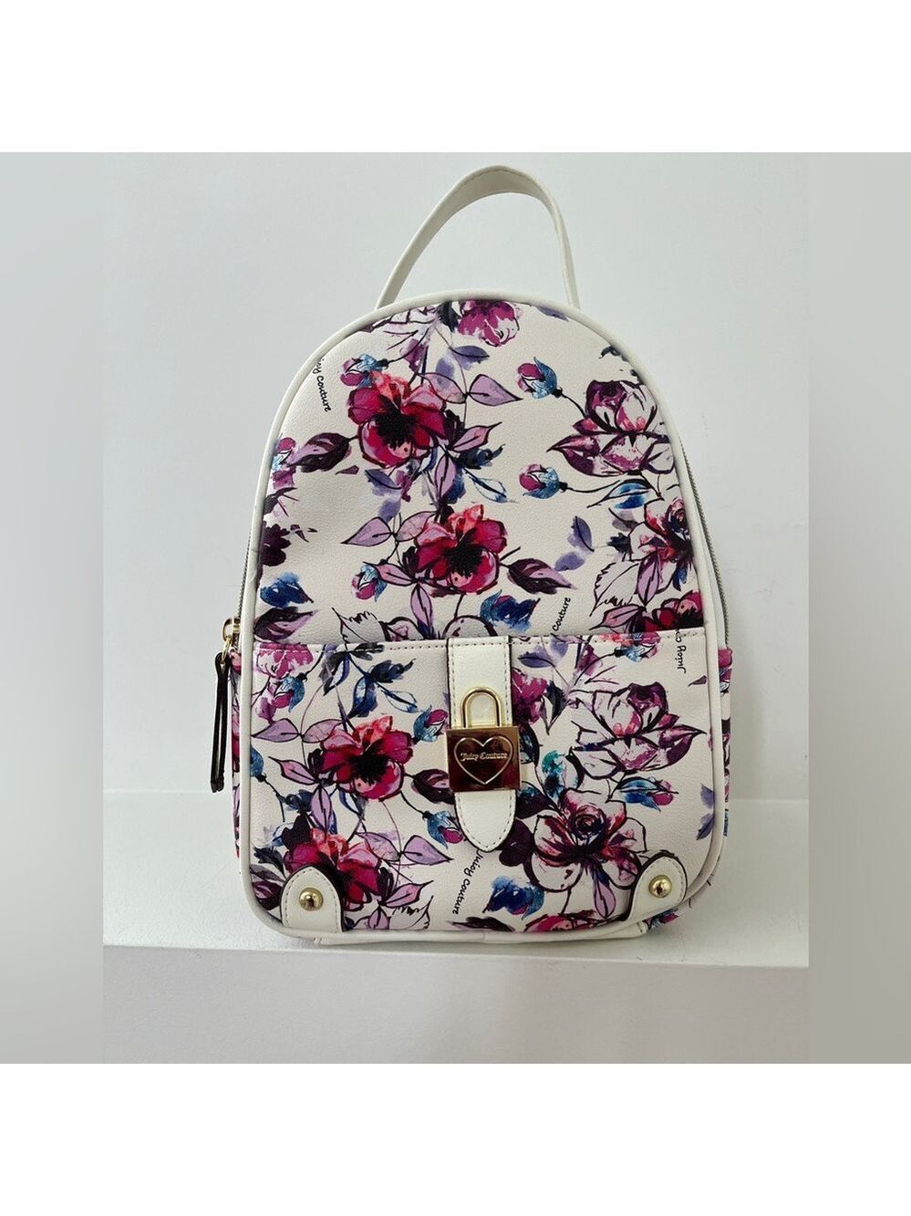 JUICY COUTURE Lock N Heart Mini Backpack Cream Multi-Colour Floral Rose Girly